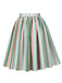 Jupe rayée colorée à nœud gris-vert des années 1950