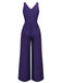 Combinaison bohème florale col en V violet foncé des années 1970