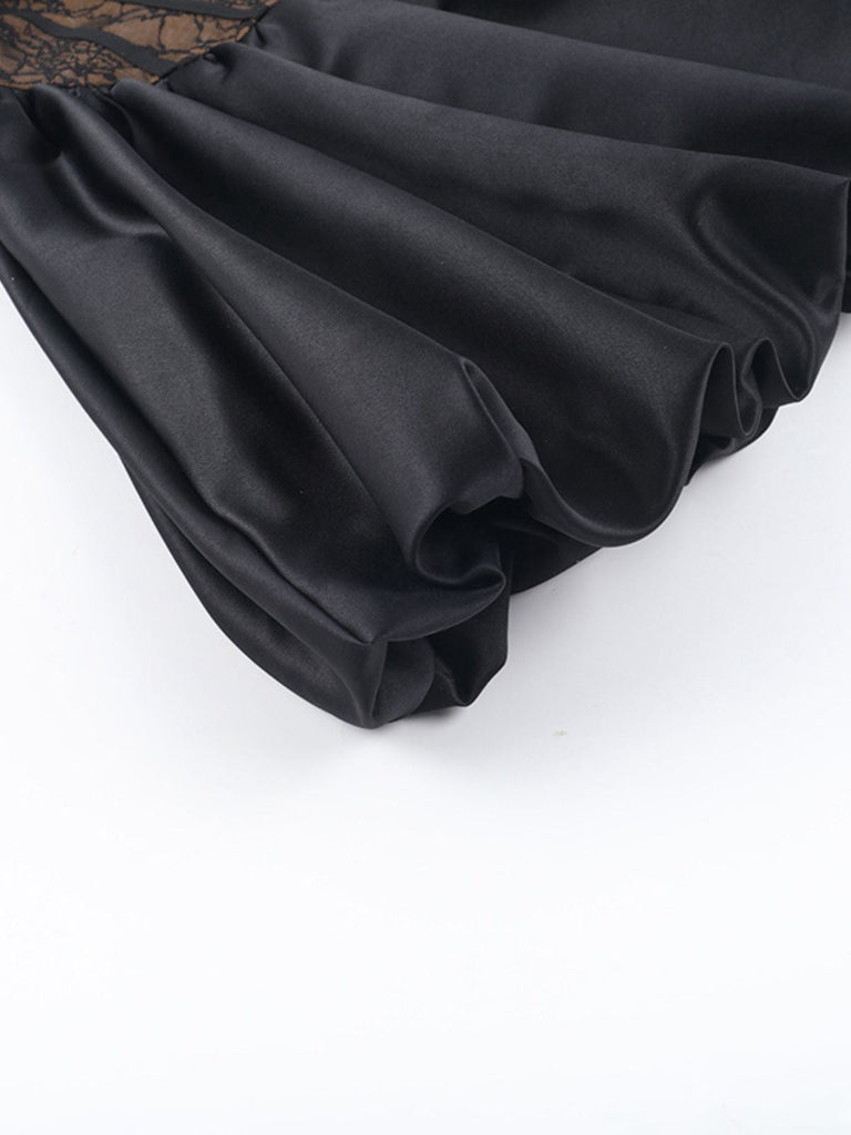 2PCS Robe noire cache-cœur et bouffante en dentelle années 1960