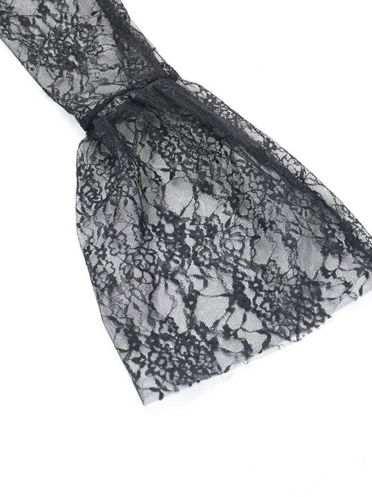 2PCS Robe noire cache-cœur et bouffante en dentelle années 1960