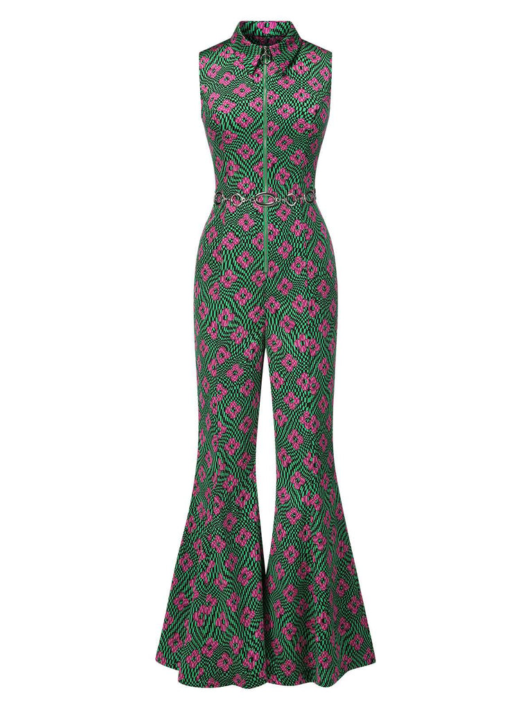[Prévente] Combinaison évasée fleur psychédélique à revers années 1970
