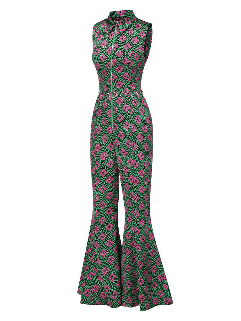 [Prévente] Combinaison évasée fleur psychédélique à revers années 1970