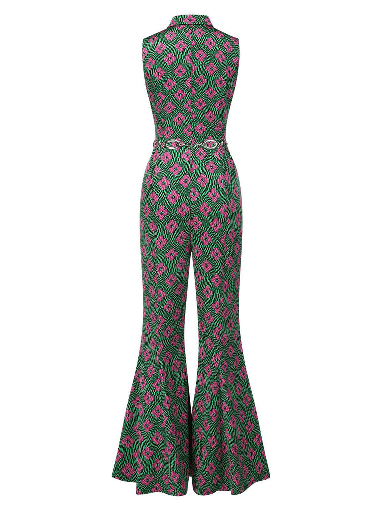 [Prévente] Combinaison évasée fleur psychédélique à revers années 1970
