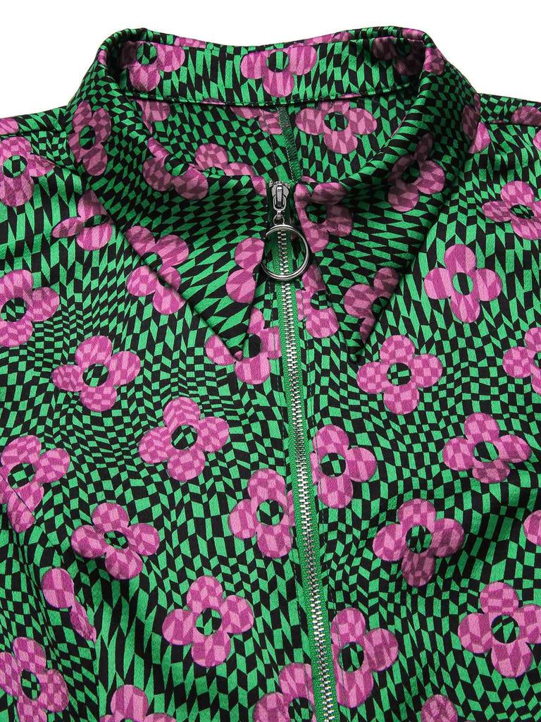 [Prévente] Combinaison évasée fleur psychédélique à revers années 1970