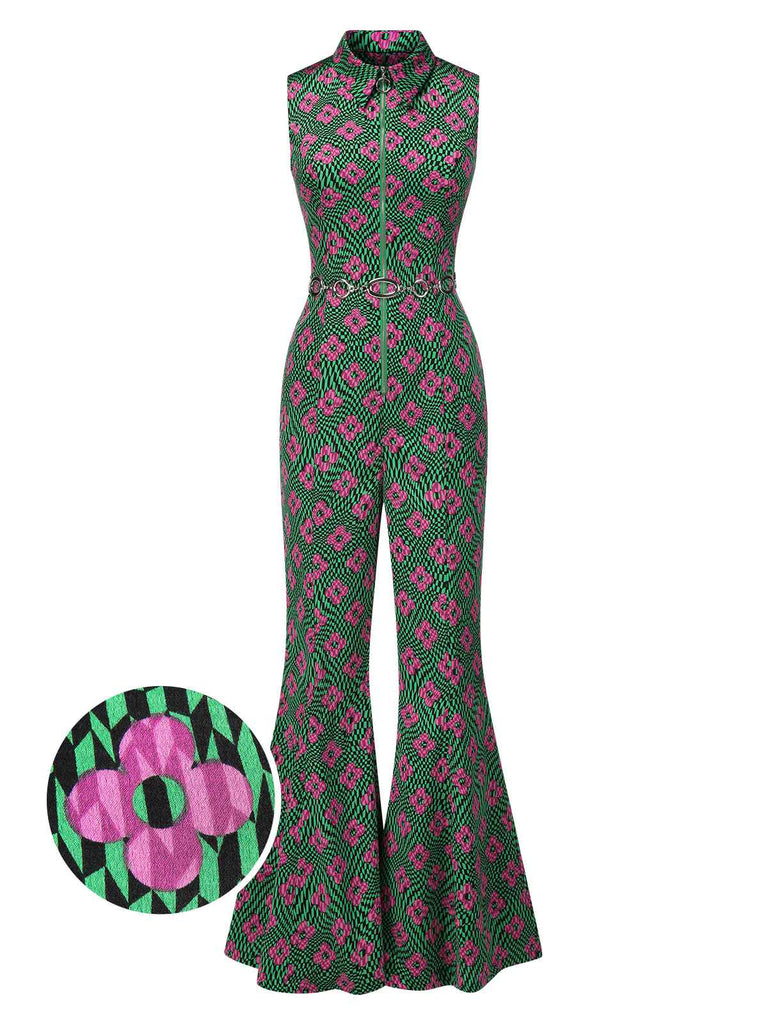 [Prévente] Combinaison évasée fleur psychédélique à revers années 1970