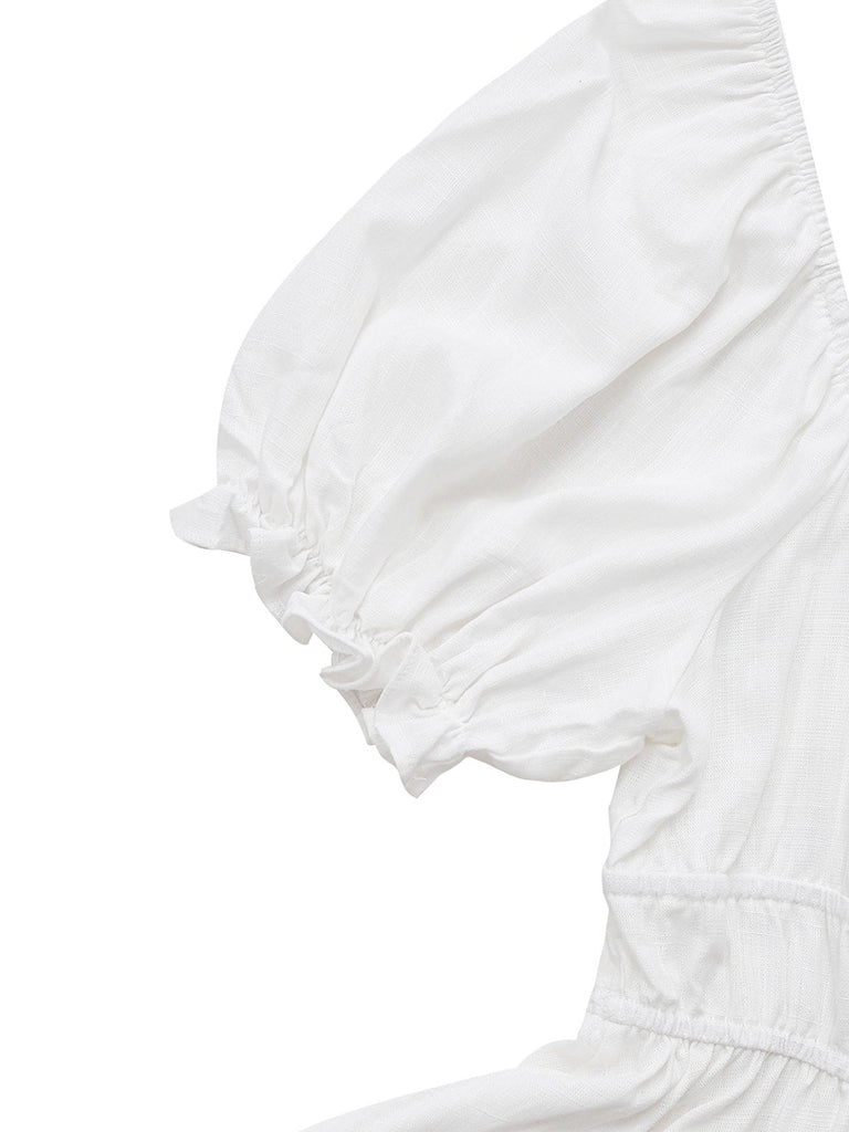[Prévente] Chemise de nuit blanche unie et nœud années 1950