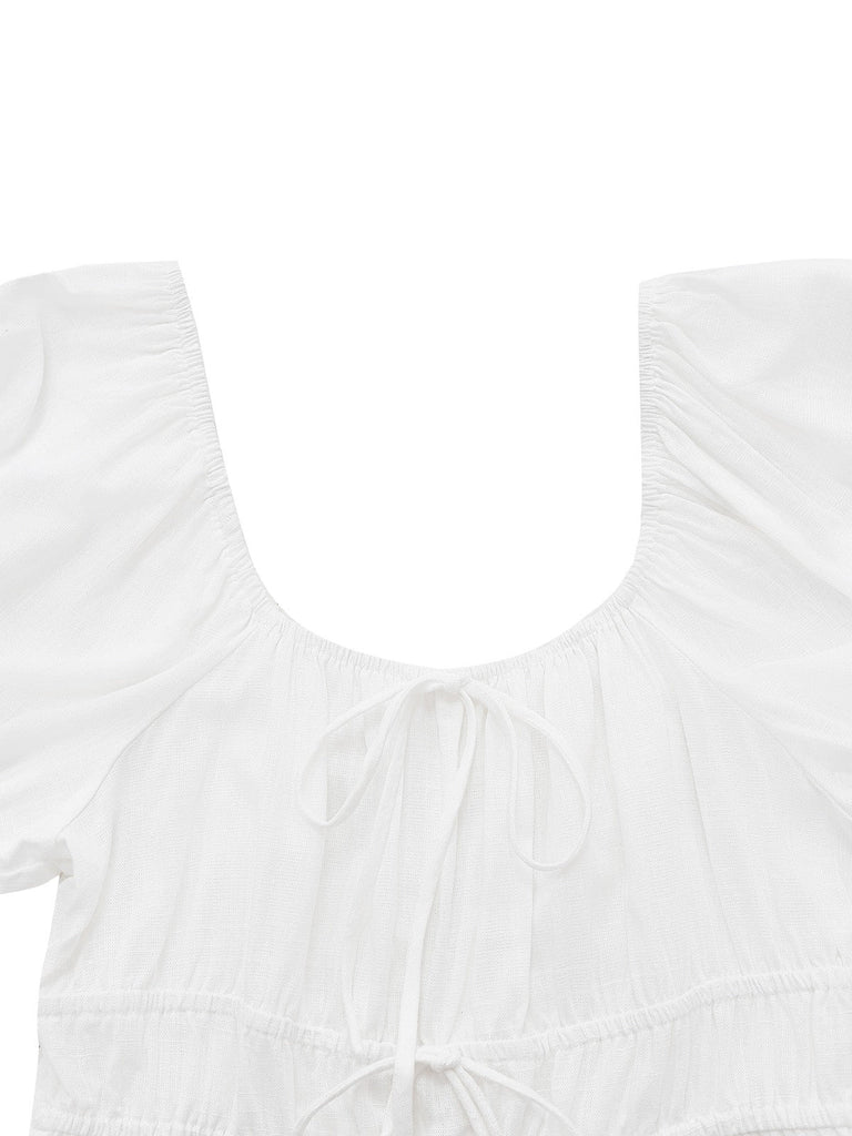 [Prévente] Chemise de nuit blanche unie et nœud années 1950