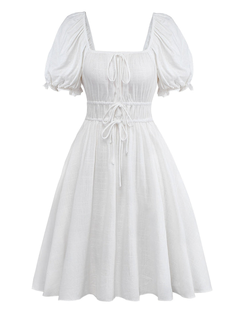 [Prévente] Chemise de nuit blanche unie et nœud années 1950