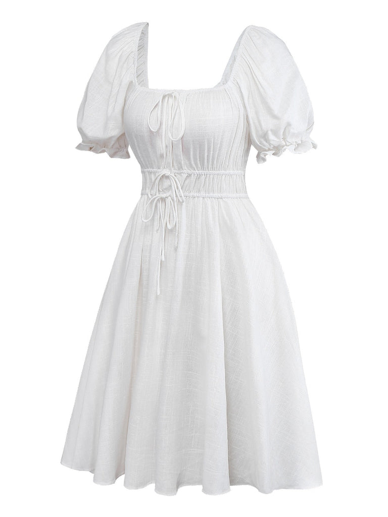 [Prévente] Chemise de nuit blanche unie et nœud années 1950
