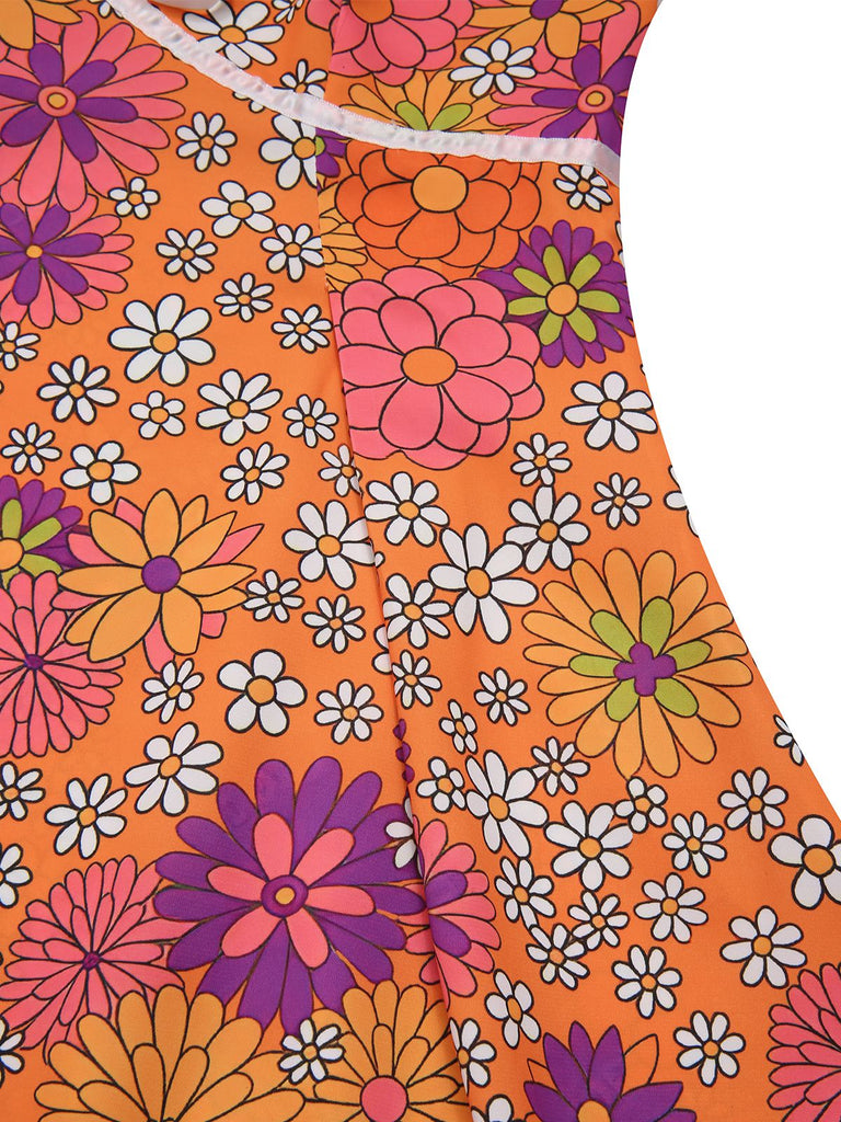 [Prévente] Mini-robe orange à psychédélique et nœud années 1970