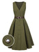 [Pré-vente] Robe gilet verte à col en V et poches ceinturée des années 1950