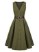 [Pré-vente] Robe gilet verte à col en V et poches ceinturée des années 1950