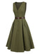 [Pré-vente] Robe gilet verte à col en V et poches ceinturée des années 1950