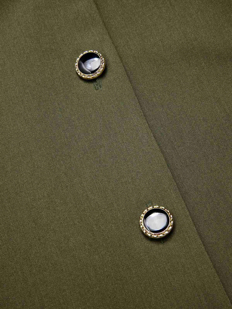 [Pré-vente] Robe gilet verte à col en V et poches ceinturée des années 1950