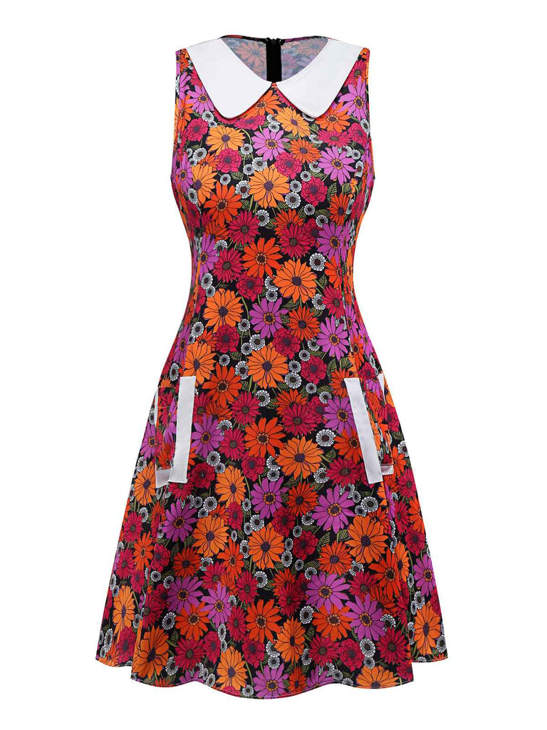 [Prévente] Robe violette à poches et col claudine marguerites des années 1960
