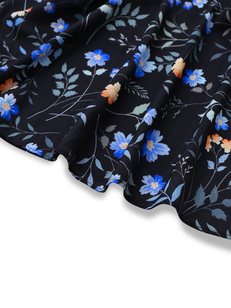 [Prévente] Robe noire à fleurs et col claudine années 1940
