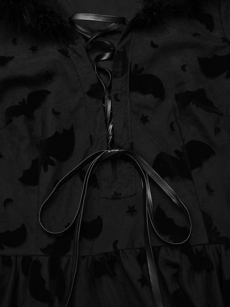 [Prévente] Robe noire à capuche en maille chauve-souris avec ourlet brut des années 1940