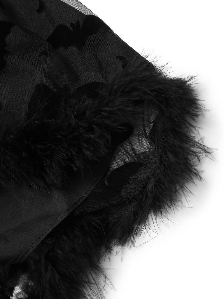 [Prévente] Robe noire à capuche en maille chauve-souris avec ourlet brut des années 1940