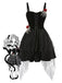 [Prévente] Robe noire d'Halloween avec decor de main de squelette et roses années 1950