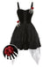 [Prévente] Robe noire d'Halloween avec decor de main de squelette et roses années 1950