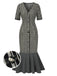 [Pré-vente] Robe sirène grise à carreaux col en V manches mi-longues des années 1930