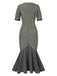 [Pré-vente] Robe sirène grise à carreaux col en V manches mi-longues des années 1930