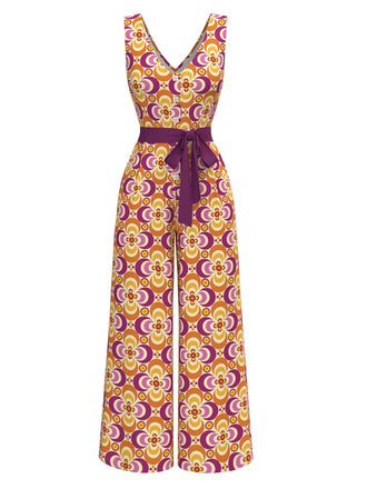 Combinaison orange fleur à col en V années 1960