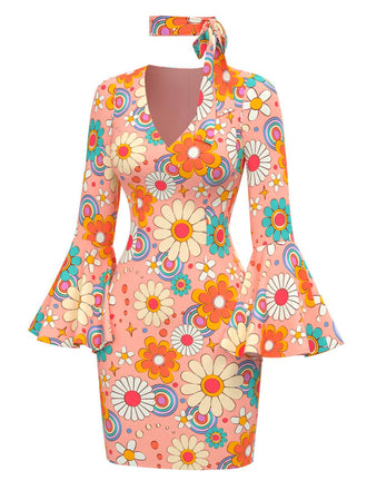 [Prévente] Robe multicolore hippie marguerites des années 1960