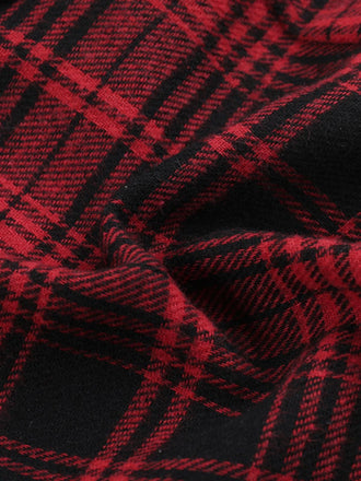 2PCS Caraco smocks et jupe à ourlet asymétrique à carreaux rouges des années 1980