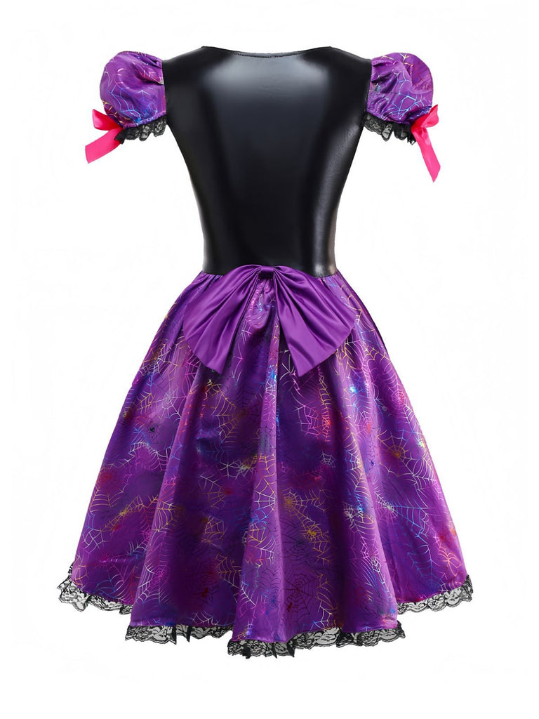 Robe violette à lacets en toile d'araignée Halloween années 1970