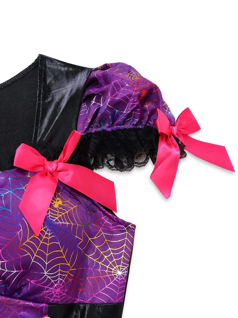 Robe violette à lacets en toile d'araignée Halloween années 1970