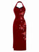 Robe rouge Ada-Wong en velours brodée de papillons années 1980