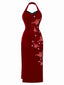 Robe rouge Ada-Wong en velours brodée de papillons années 1980