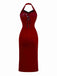 Robe rouge Ada-Wong en velours brodée de papillons années 1980