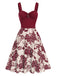 Robe rouge à col en cœur et boutons fleuris des années 1950