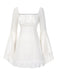[Prévente] Robe blanche manches évasées et froncées en dentelle des années 1960
