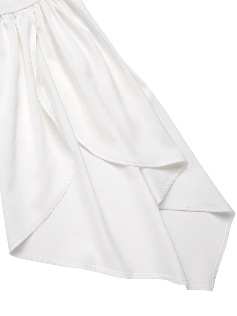 [Prévente] Robe blanche manches évasées et froncées en dentelle des années 1960