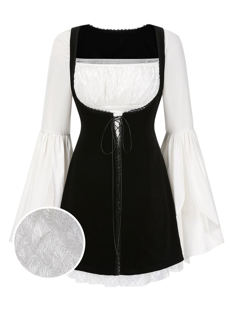 [Prévente] 2PCS robe manches évasées fendues et robe salopette en velours années 1960