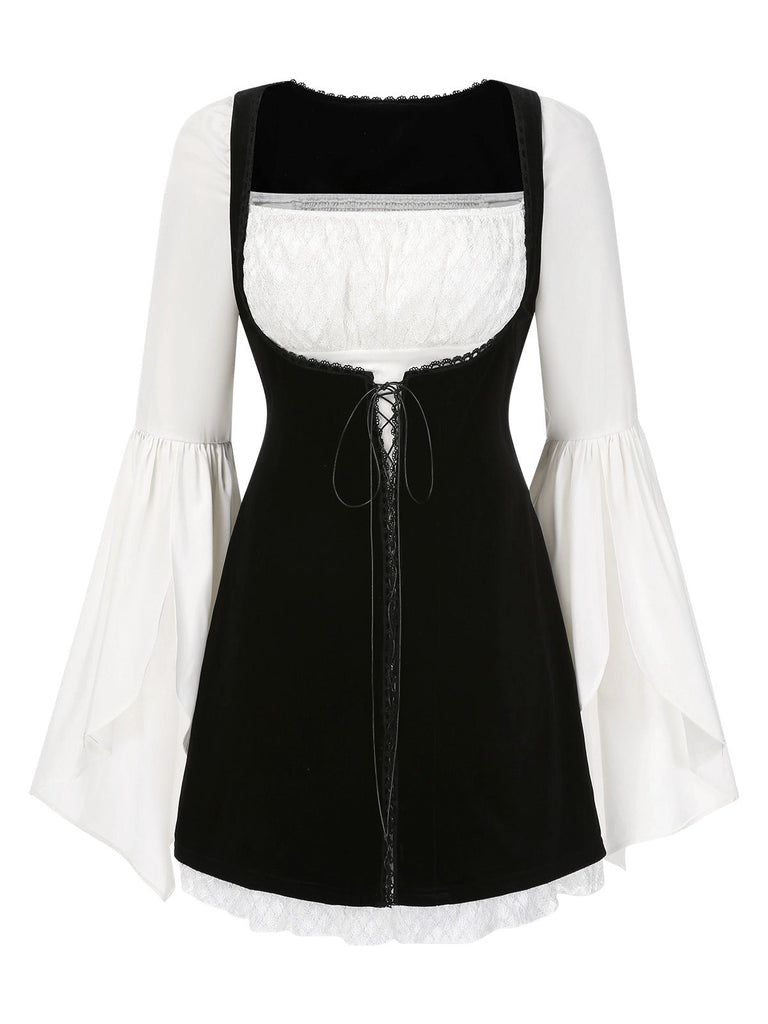 [Prévente] 2PCS robe manches évasées fendues et robe salopette en velours années 1960