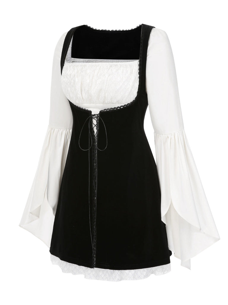 [Prévente] 2PCS robe manches évasées fendues et robe salopette en velours années 1960