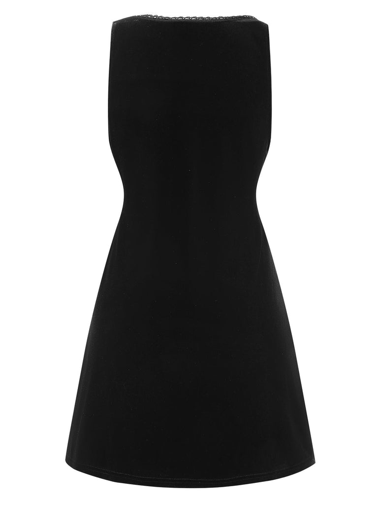 [Prévente] Robe salopette noire à lacets en velours uni des années 1960