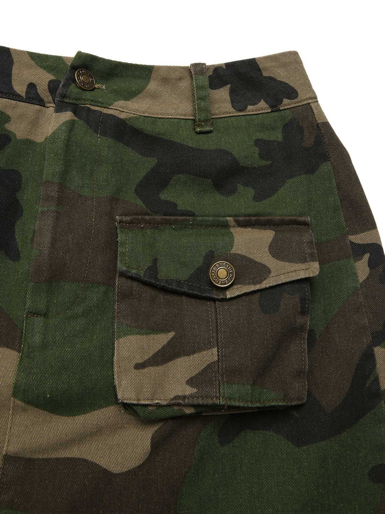 [Pré-vente] Mini-jupe verte en coton imprimé camouflage des années 1960