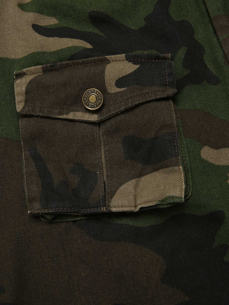 [Pré-vente] Mini-jupe verte en coton imprimé camouflage des années 1960