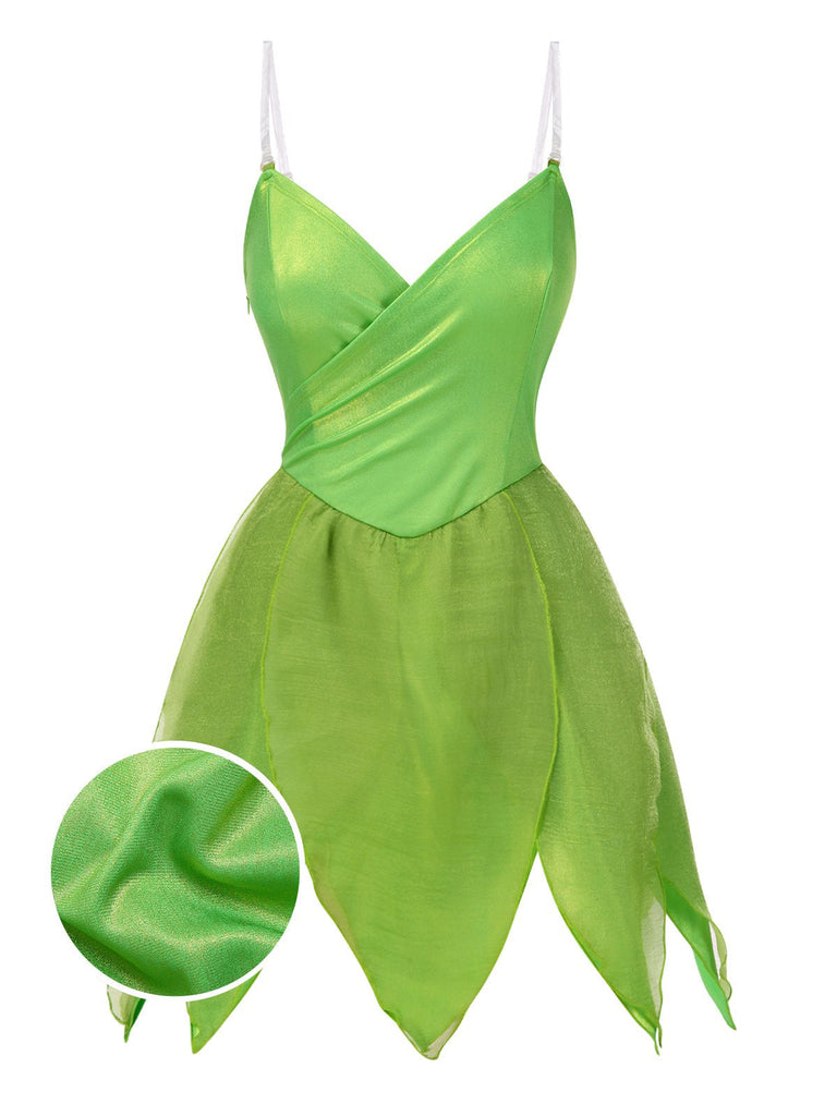 [Prévente] Mini-robe verte à ourlet pétales style fée Clochette des années 1970