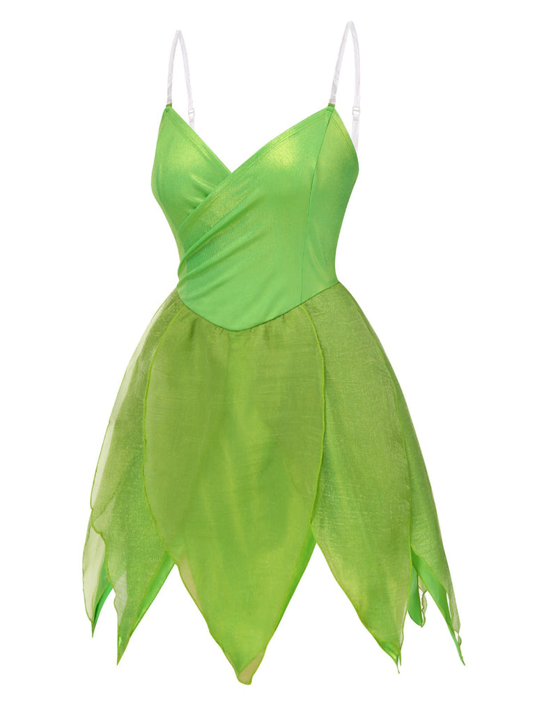 [Prévente] Mini-robe verte à ourlet pétales style fée Clochette des années 1970