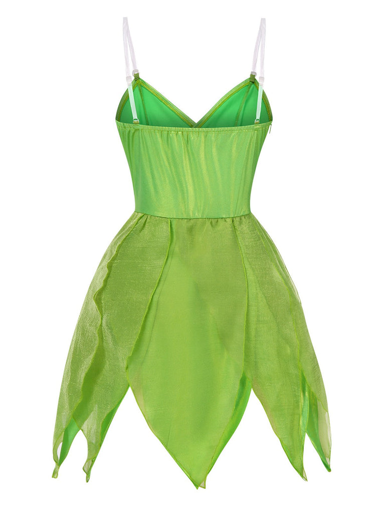 [Prévente] Mini-robe verte à ourlet pétales style fée Clochette des années 1970