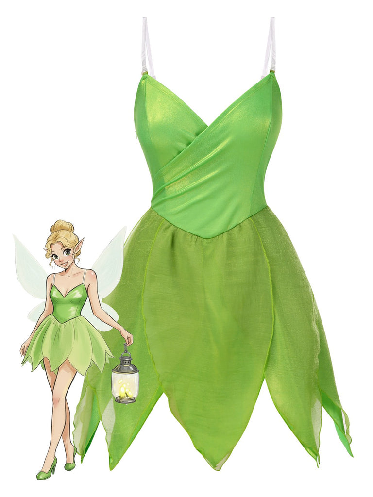 [Prévente] Mini-robe verte à ourlet pétales style fée Clochette des années 1970