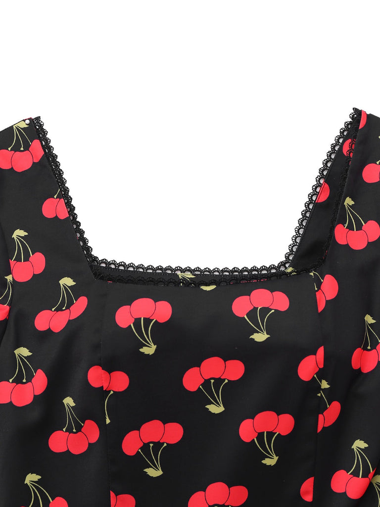 [Prévente] Robe rouge à col carré et fente bouffante années 40