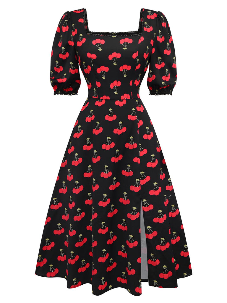 [Prévente] Robe rouge à col carré et fente bouffante années 40
