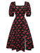 [Prévente] Robe rouge à col carré et fente bouffante années 40